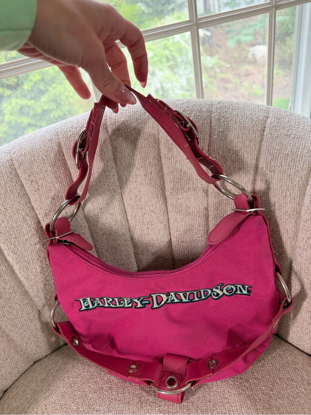 Harley-Davidson Hot Pink Shoulder Bag with Silver Hardware